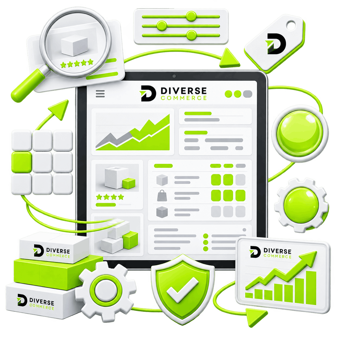 Ecommerce Conversion Rate Optimisation - a tablet showing a listing dashboard and rising chart
